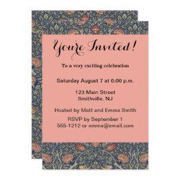 Small William Morris Tudor Rose Wallpaper Invitation Front View