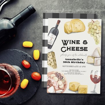 wine & cheese charcuterie gingham adult birthday invitation
