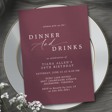 wine red burgundy | elegant maroon birthday dinner invitation