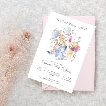 winnie the pooh & pals - balloons first birthday invitation