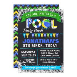 Small Winter Blue Pool Birthday Party Bash Invitation Front View