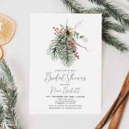 Small Winter Botanical Bridal Shower Invitation Front View