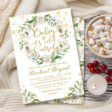 winter floral baby its cold outside baby shower invitation