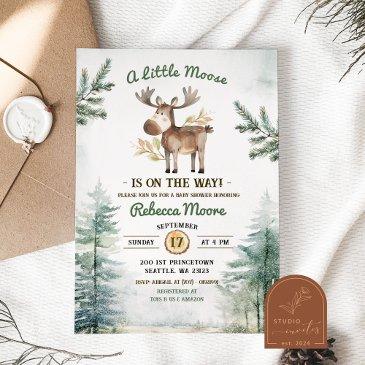 winter forest moose baby shower invitation