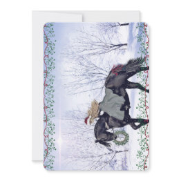 Small Winter Girl On Horse Christmas Invitations Front View