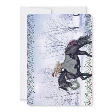 winter girl on horse christmas invitations