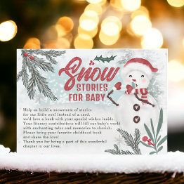 Small Winter Green Pine Snowman Bring A Book Baby Shower Enclosure Invitations Front View