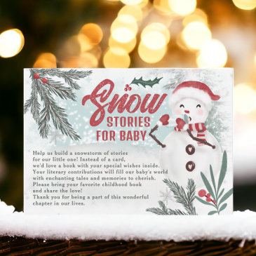 winter green pine snowman bring a book baby shower enclosure invitations