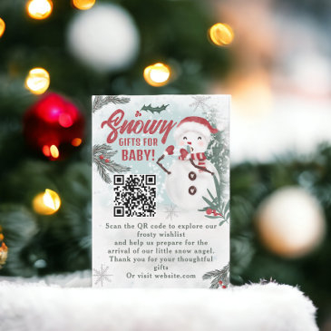 winter green pine snowman registry baby shower enclosure invitations