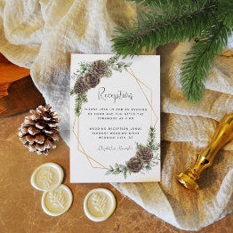 Small Winter Greenery Pine Cone Wedding Reception Enclosure Invitations Front View