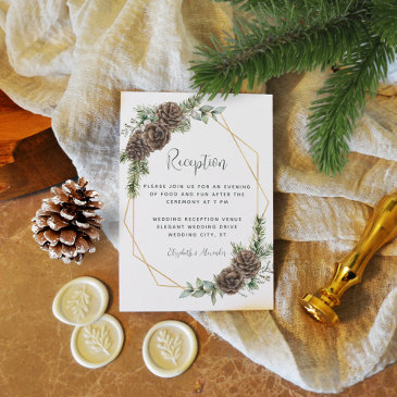 winter greenery pine cone wedding reception enclosure invitations