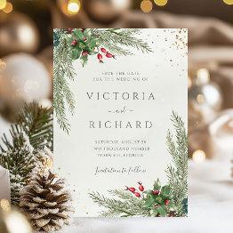 Small Winter Holiday Botanical Greenery Wedding Save The Date Front View