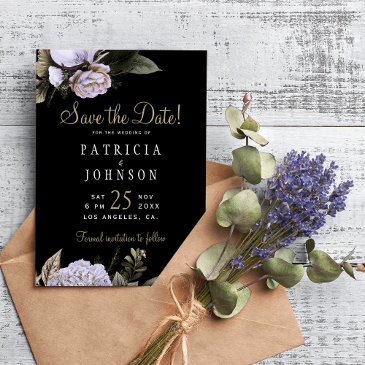 winter lilac flowers elegant wedding save the date