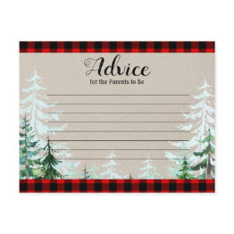Small Winter Lumberjack Trees Baby Shower Advice Card Front View