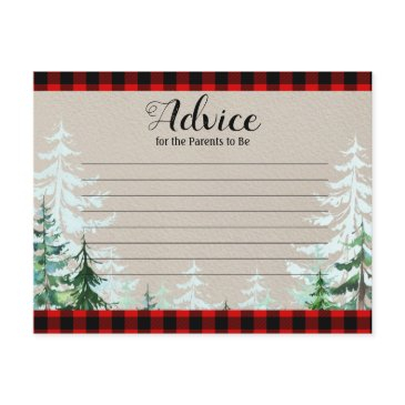 winter lumberjack trees baby shower advice card