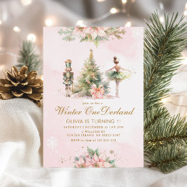 Small Winter Onederland The Nutcracker 1st Birthday Invitation Front View