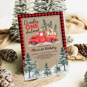 winter onederland woodland animals 1st birthday invitation