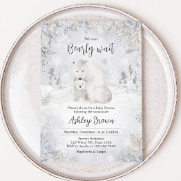 Small Winter Polar Bear Baby Shower Invitation Front View