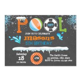 Small Winter Pool Birthday Party Invitation Front View