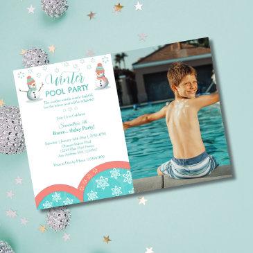 winter pool birthday photo party invitation