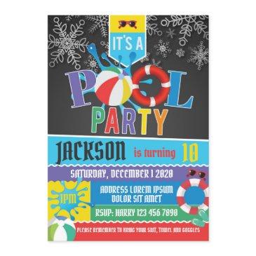 winter pool party birthday invitation