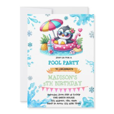 winter pool penguin party invitation