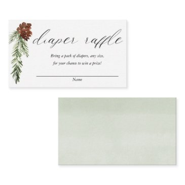 winter rustic greenery baby shower diaper raffle enclosure invitations