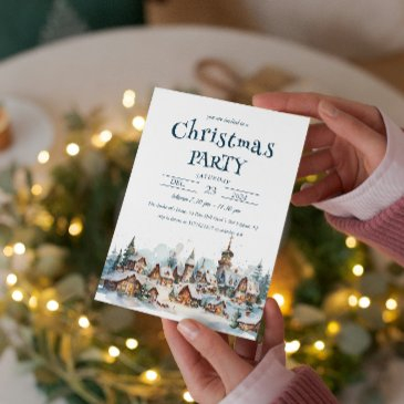 winter village scenery christmas party invitation