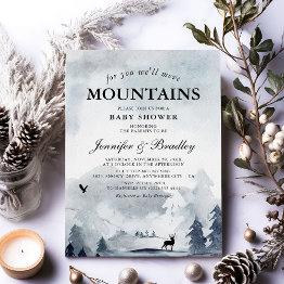 Small Winter Watercolor Mountains Couples Baby Shower Invitation Front View