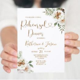 Small Winter White Floral Chritmas Rehearsal Dinner Invitation Front View