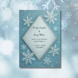 Small Winter Wonderland Blue Snowy Romantic Wedding Invitation Front View