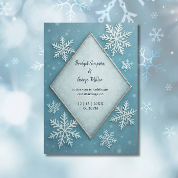 winter wonderland blue snowy romantic wedding invitation
