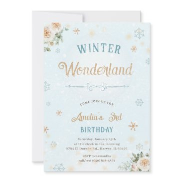 winter wonderland girl frozen snow birthday party invitation