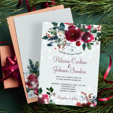winter wonderland lights christmas floral wedding invitation