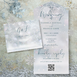 Small Winter Wonderland Qr Code Snow Wedding All In One Invitation Front View