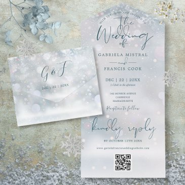 winter wonderland qr code snow wedding all in one invitation