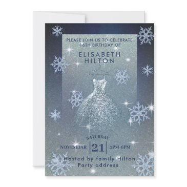 winter wonderland snowflakes dress sweet sixteen i invitation