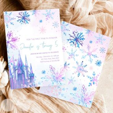 winter wonderland snowflakes girl snow birthday invitation