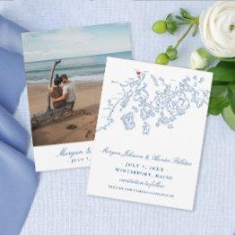 Small Winterport Maine Map Navy Blue Save The Date Front View