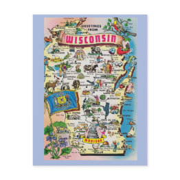 Small Wisconsin State Map Postinvitations Front View