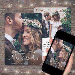 Small Wishes From New Mr & Mrs - Newlyweds 2 Photo Xmas Holiday Invitations Front View