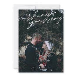 Small Wishing You Joy Modern Script Minimalist Photo Holiday Invitations Front View