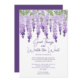 Small Wisteria Good Things Worth The Wait Wedding Holiday Invitations Front View