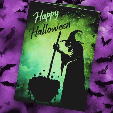 witch with cauldron happy halloween invitations