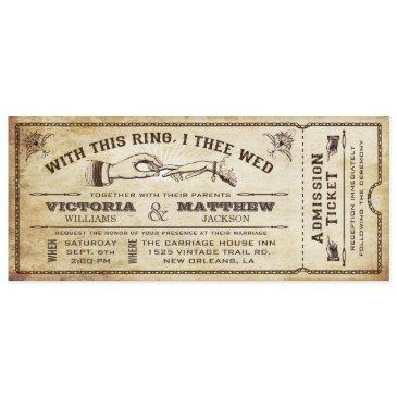 with this ring, vintage wedding ticket invitation