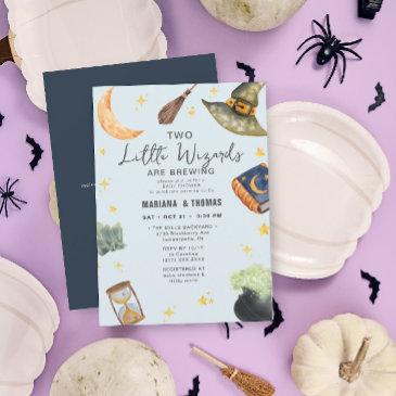 wizards brewing twin boys halloween baby shower invitation