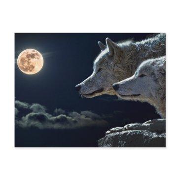 wolf wolves howling at the full moon at night postinvitations