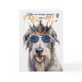 Small Wolfhound Dog King For A Day Funny Birthday Invitations Front View