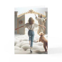 Small Woman And Labradoodle At Heaven's Gate Invitations Front View