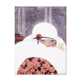 Small Woman In The Snow,winter Beauty Fashion Postinvitations Front View